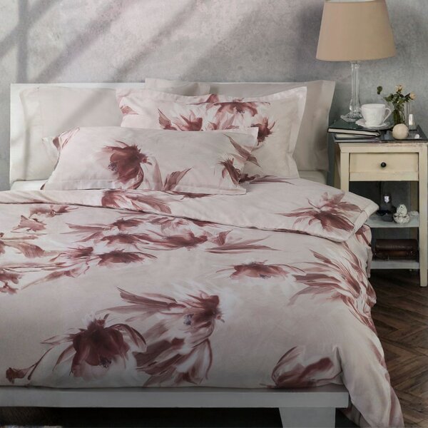Completo Lenzuola In Percalle Lago-d'argento Matrimoniale - 250X290 175X205 + 2 Federe 50X80 Emporium Floreale Rosa Caleffi