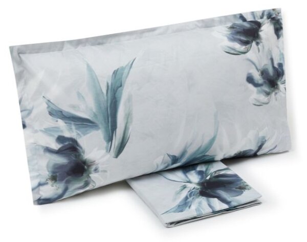 Copripiumino Con Federe In Percalle Lago-d'argento Matrimoniale - 255X255 + 2 Federe50X80 Emporium Floreale Azzurro Caleffi