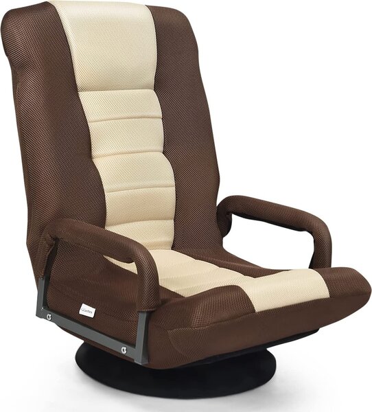 Poltrona da terra con base girevole a 360°, poltrona da terra con schienale regolabile in 6 posizioni, poltrona reclinabile ribaltabile con portata fino a 120 kg, divano Lazy per soggiorno e ufficio (marrone + beige)
