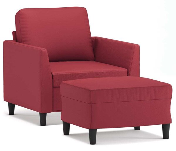 Poltrona con Poggiapiedi Rosso Vino 60 cm in Pelle finta