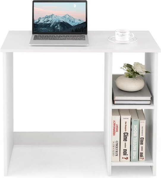 Scrivania da ufficio, scrivania con libreria, scrivania in legno, scrivania con 2 ripiani, tavolo moderno per ufficio, soggiorno, camera da letto, studio