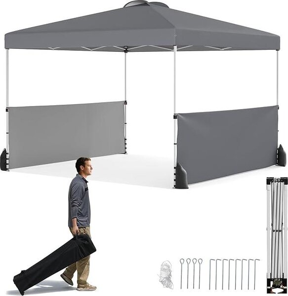 Gazebo da giardino 3x3 m, gazebo pop-up con 3 livelli di altezza regolabili, pareti laterali, pieghevole e trasportabile con borsa a rotelle, 8 picchetti, 4 ancore, 4 corde