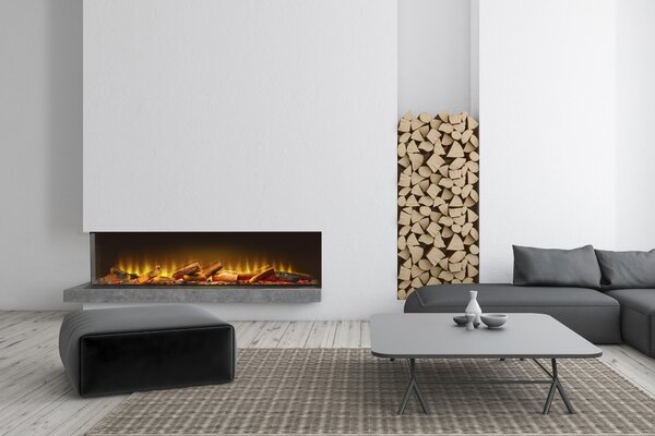 Acantha Aspire 125 camino elettrico angolare 130,4 cm, fiamma LED 3D, 2 kW, nero, da incasso in parete