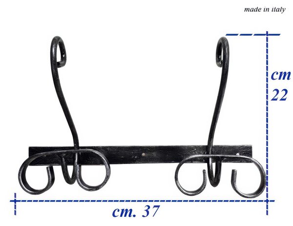 Appendino, porta Accappatoi e Asciugamani in Ferro battuto 2 Posti Dimensioni 37x h 22 cm stile classico colore nero