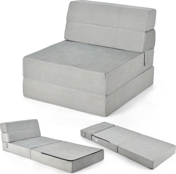 Materasso pieghevole per ospiti, materasso pieghevole in schiuma da 15 cm di spessore, materasso pieghevole 3 in 1 con funzione letto, materasso da viaggio con rivestimento lavabile, poltrona letto per campeggio e viaggi, 190x71x15 cm (grigio)