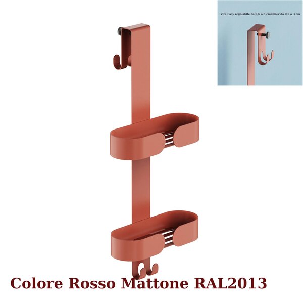 Griglia doccia a un Due Piani Dimensioni 25x15x h 65 cm con 2 ganci Fissi x Asciugamani , Accappatoi inalterabile nel tempo colore Rosso Mattone