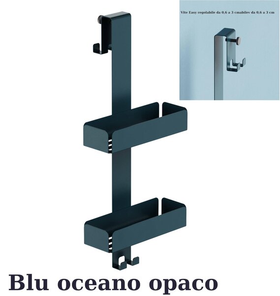 Griglia doccia a un Due Piani Dimensioni 25x15x h 65 cm con 2 ganci Fissi x Asciugamani , Accappatoi inalterabile nel tempo colore blu Oceano Opaco