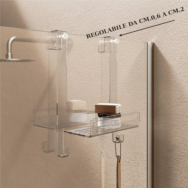 Griglia doccia In Plexiglass con ganci regolabili Dimensioni 30x13,5x h 41cm con 2 ganci Fissi x Asciugamani , Accappatoi inalterabile nel tempo trasparente