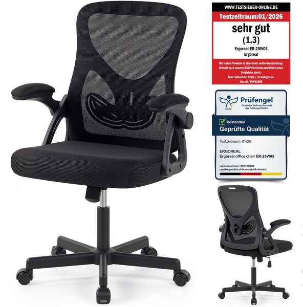 Sedia da ufficio ergonomica – Sedia da scrivania in rete, con supporto lombare, portata massima 150 kg, colore nero