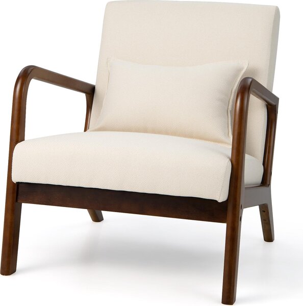 Poltrona da salotto in stile metà secolo, comoda poltrona da lettura con sedile imbottito, schienale, cuscino lombare e cuscinetti in feltro antiscivolo, beige