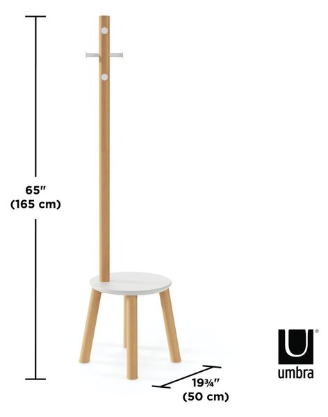 Appendino in legno bianco in gomma naturale Pillar - Umbra