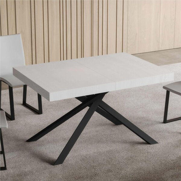 Tavolo Allungabile 120 cm con 2 allunghe NIKET Dimensioni 80x120xh77 cm estensibile fino a 204 cm Allunghe da 52 cm, gambe Antracite Tavolo colore BIANCO FRASSINO