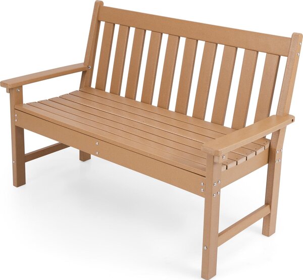 Panchina da giardino per 2 persone, panchina da parco in plastica con schienale alto, panchina da esterno, resistente alle intemperie, per giardino e terrazza, 132 x 65 x 91 cm (colore naturale)