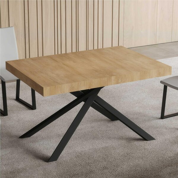 Tavolo Allungabile 120 cm con 2 allunghe NIKET Dimensioni 80x120xh77 cm estensibile fino a 204 cm Allunghe da 52 cm, gambe Antracite Tavolo colore Quercia natura