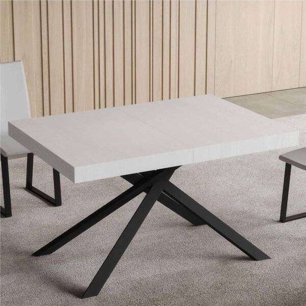 Tavolo Allungabile 120 cm con 2 allunghe NIKET Dimensioni 90x120xh77 cm estensibile fino a 224 cm Allunghe da 52 cm, gambe Antracite Tavolo colore Bianco Frassino