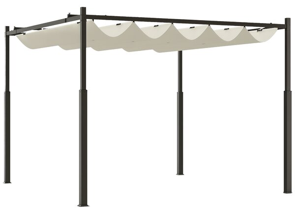 Outsunny Gazebo Pergola 3x3 m con Tettuccio Retrattile, 8 Viti e 8 Picchetti, in Poliestere 180g e Metallo, Bianco Crema