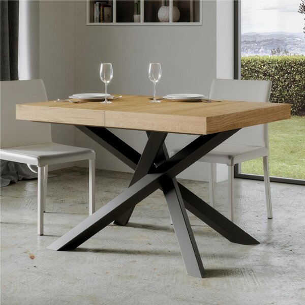 Tavolo Allungabile 120 cm con 2 allunghe VOLANTIS Premium Dimensioni 90x120xh77 cm estensibile fino a 224 cm Allunghe da 52 cm, gambe in Ferro verniciate Bianche, piano Quercia Natura