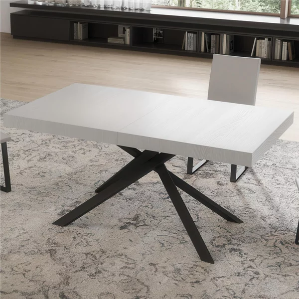 Tavolo Allungabile 160 cm con 2 allunghe NIKET Dimensioni 90x160xh77 cm estensibile fino a 264 cm Allunghe da 52 cm, gambe Antracite Tavolo colore Bianco Frassino