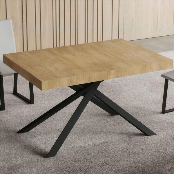 Tavolo Allungabile 140 cm con 2 allunghe NIKET Dimensioni 80x140xh77 cm estensibile fino a 204 cm Allunghe da 52 cm, gambe Antracite Tavolo colore Quercia natura
