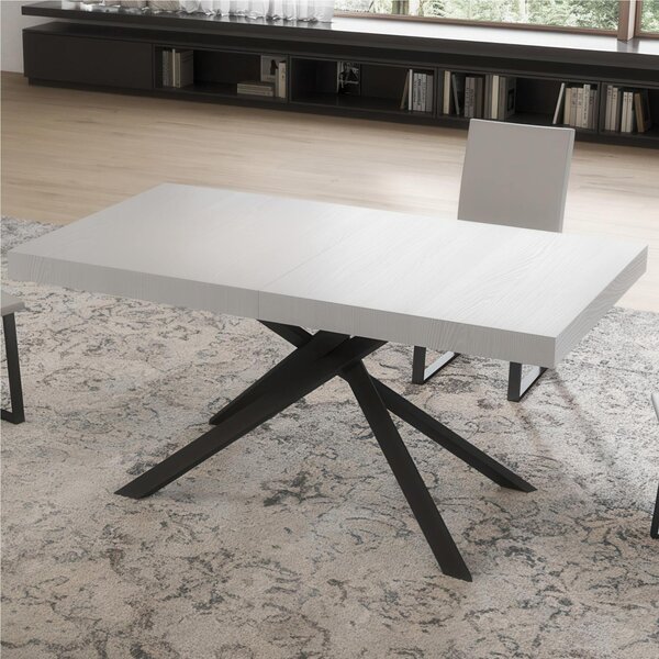 Tavolo Allungabile 160 cm con 2 allunghe NIKET Dimensioni 80x160xh77 cm estensibile fino a 244 cm Allunghe da 52 cm, gambe Antracite Tavolo colore Bianco Antracite