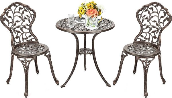 Set da bistrot 3 pezzi, tavolo da bistrot con 2 sedie, set di mobili da giardino in alluminio, set da giardino e da balcone in stile antico, set di mobili da balcone con salottino da esterno in bronzo