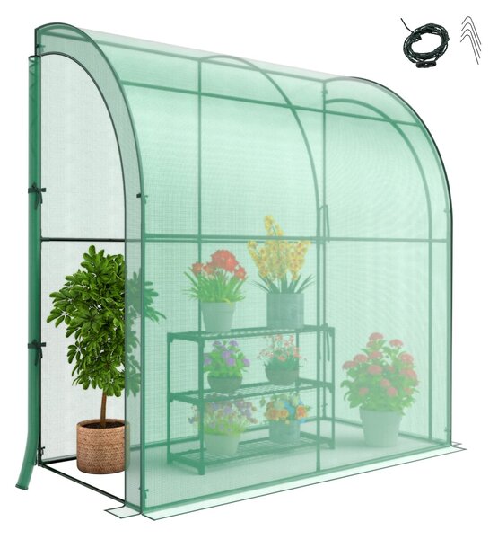 Serra, serra in plastica con scaffale per fiori a 3 ripiani, serra da parete con 2 porte avvolgibili, serra addossata Riegelsberger, 198,5 x 98 x 215 cm