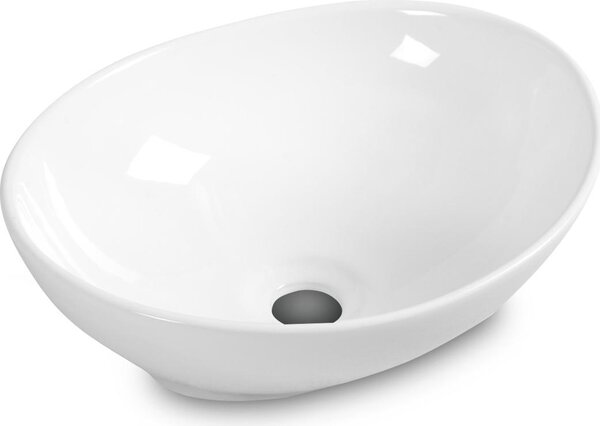 Lavabo in Vetroceramica, lavabo da appoggio rotondo, 41 x 33,5 x 14 cm, lavabo da bagno