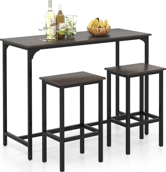 Set da cucina a 3 pezzi con tavolo da bar, tavolo da cucina in stile industriale e 2 sgabelli con poggiapiedi, tavolo da bistrot rettangolare e sedie, grigio + nero