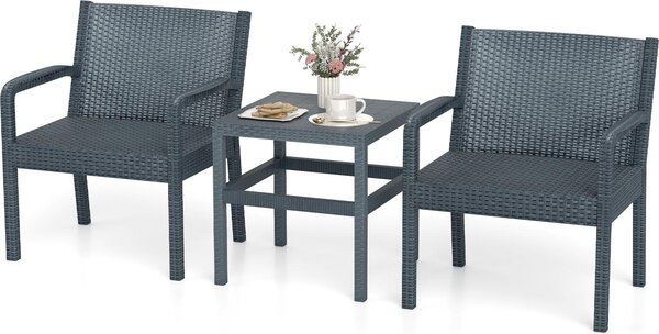 Set di mobili da giardino 3 pezzi, mobili da patio con 2 poltrone in rattan e tavolino quadrato, sedute ergonomiche in stile moderno, grigio