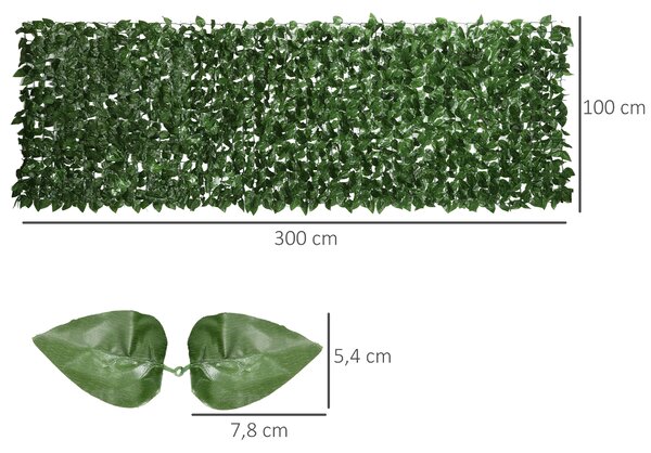 Outsunny Rotolo di Siepe Finta di Faggio per Balcone e Giardino in PE, 300x100 cm Siepe Artificiale con Foglie di Edera, Protezione UV, Verde Scuro | Aosom Italy