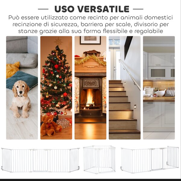 PawHut Cancellino per Cani Regolabile e Pieghevole con Chiusura Automatica e Blocco, 300x74.5 cm, Bianco | Aosom Italy