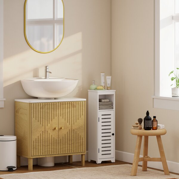 HOMCOM Mobile da bagno, armadio da bagno 4 livelli porta a persiana, mensola aperta, 22x20x75cm, bianco | Aosom Italy
