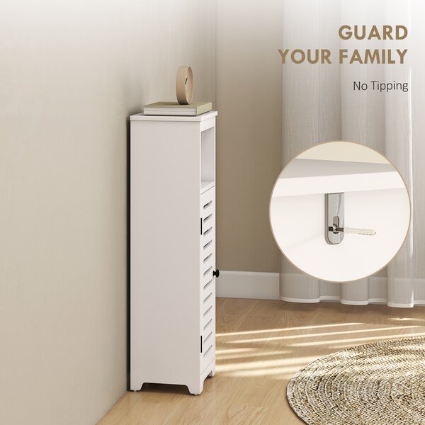 HOMCOM Mobile da bagno, armadio da bagno 4 livelli porta a persiana, mensola aperta, 22x20x75cm, bianco | Aosom Italy