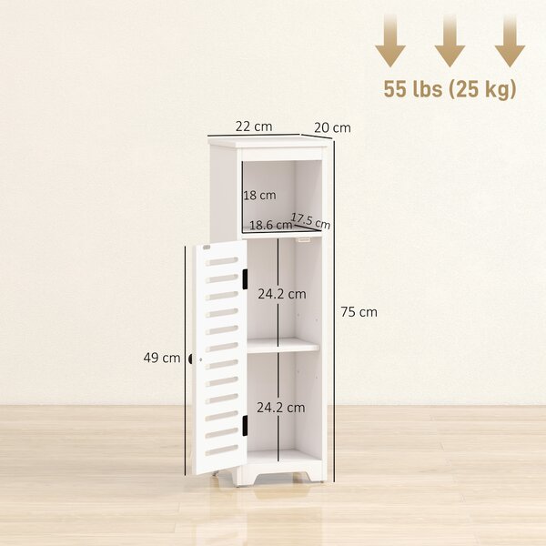 HOMCOM Mobile da bagno, armadio da bagno 4 livelli porta a persiana, mensola aperta, 22x20x75cm, bianco | Aosom Italy