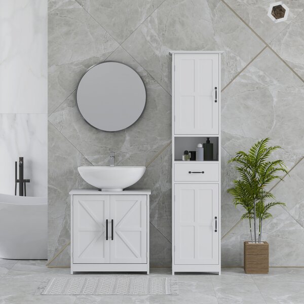 HOMCOM Mobile sottolavabo, con 2 ante magnetiche e ripiani, in stile country 60 x 30 x 60 cm, Bianco | Aosom Italy