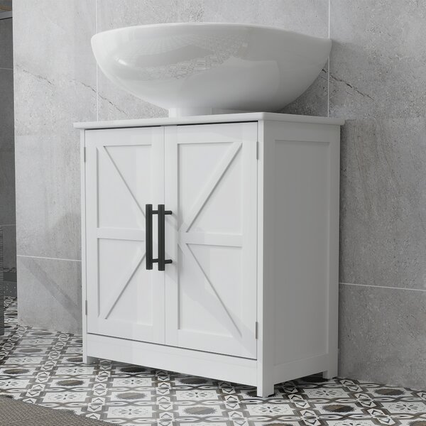 HOMCOM Mobile sottolavabo, con 2 ante magnetiche e ripiani, in stile country 60 x 30 x 60 cm, Bianco | Aosom Italy