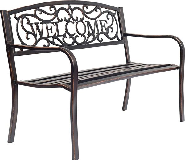 Panchina da giardino a 2 posti, panchina da parco in metallo, panchina in ferro con portata fino a 320 kg, panchina da terrazza con schienale e braccioli, panchina in stile retrò per giardino, balcone, terrazza, 127x63x88 cm (bronzo)