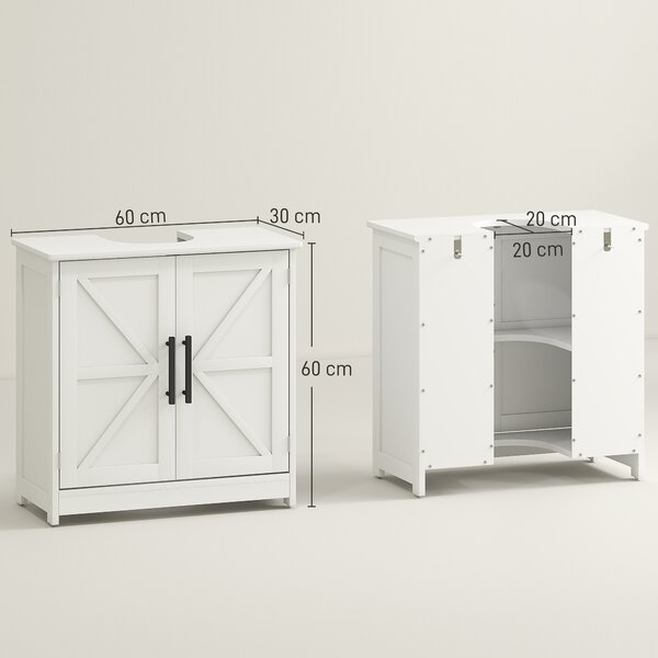HOMCOM Mobile sottolavabo, con 2 ante magnetiche e ripiani, in stile country 60 x 30 x 60 cm, Bianco | Aosom Italy