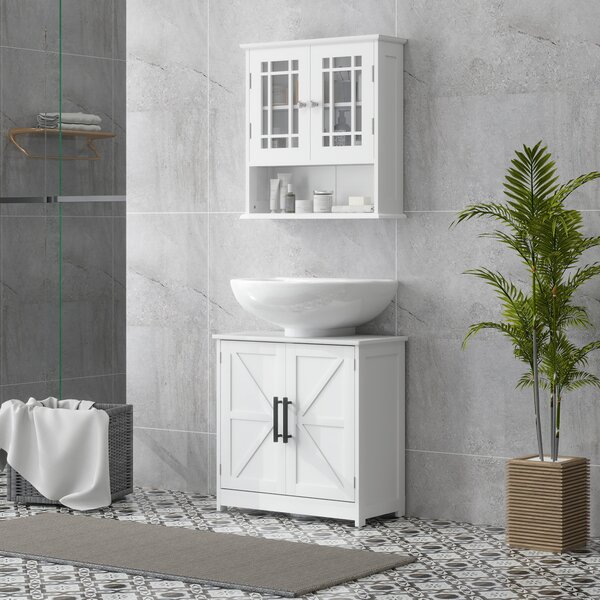 HOMCOM Mobile sottolavabo, con 2 ante magnetiche e ripiani, in stile country 60 x 30 x 60 cm, Bianco | Aosom Italy