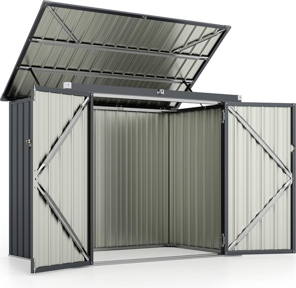 Capanno da giardino in metallo, capanno per attrezzi in acciaio zincato con 2 porte, coperchio incernierato, capanno per il giardino, 172x100x129 cm, grigio scuro