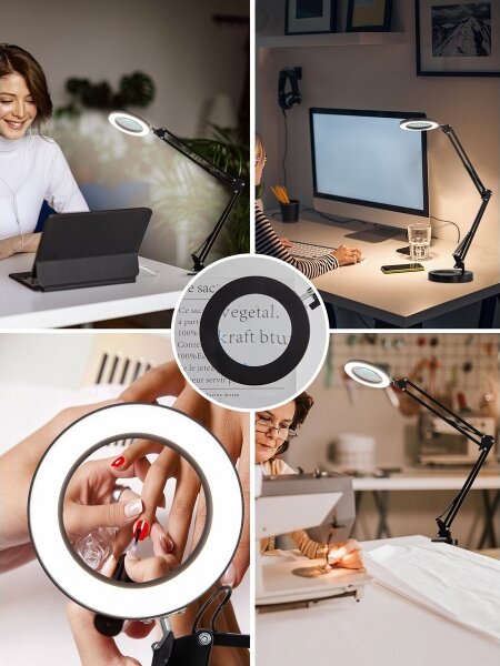 Brilagi - Lampada da tavolo LED dimmerabile con una lente d'ingrandimento LED/12W/5V 3000/4200/6000K nero