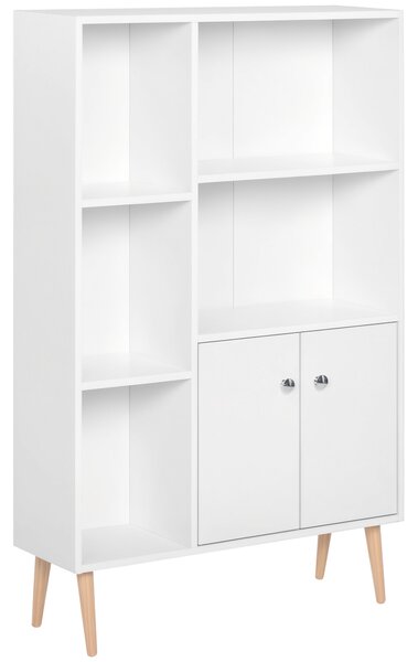Homcom Libreria Moderna con Piedini in Legno di Pino, Mobile Portaoggetti Scaffale Cubo Porta Libri CD Bianco 80 x 23.5 x 118cm|Aosom Italy