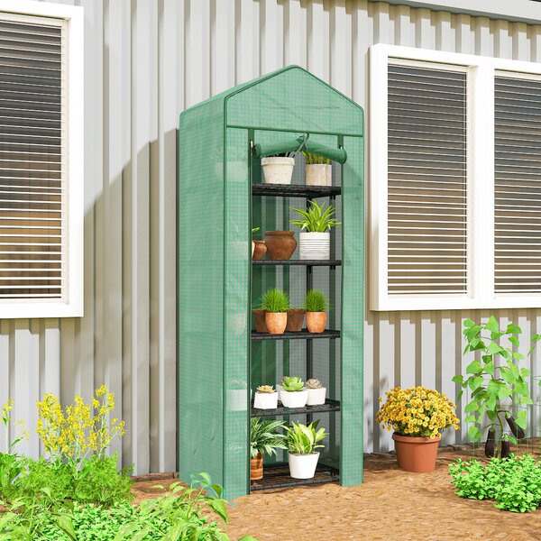 Outsunny Mini Serra a 5 Livelli da giardino con Porta a Zip per Piante, in Acciaio e PE, 69x49x193 cm, Verde | Aosom Italy