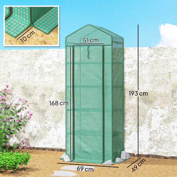 Outsunny Mini Serra a 5 Livelli da giardino con Porta a Zip per Piante, in Acciaio e PE, 69x49x193 cm, Verde | Aosom Italy
