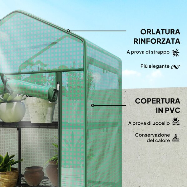 Outsunny Mini Serra a 5 Livelli da giardino con Porta a Zip per Piante, in Acciaio e PE, 69x49x193 cm, Verde | Aosom Italy