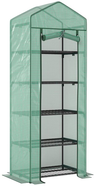 Outsunny Mini Serra a 5 Livelli da giardino con Porta a Zip per Piante, in Acciaio e PE, 69x49x193 cm, Verde | Aosom Italy