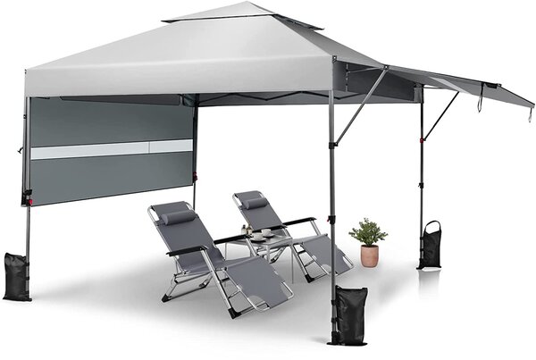 Gazebo pieghevole con doppia tettoia, regolabile in altezza, con prolunghe laterali regolabili e montanti in metallo, protezione UV 50+, gazebo da giardino impermeabile con borsa per il trasporto (bianco)