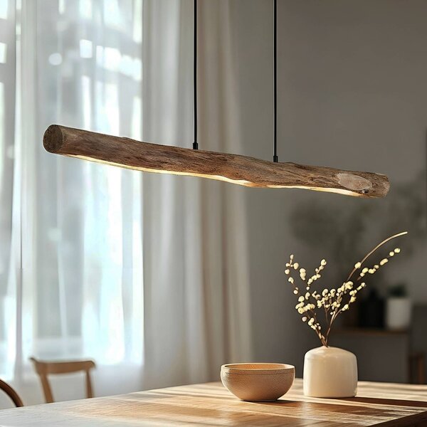 Lampada LED a sospensione Lindby Nekala, nera, in legno, lunghezza 120 cm Nekala Lindby, dimmerabile, Nero, Soggiorno / Sala da pranzo, Legno, Scandinavo