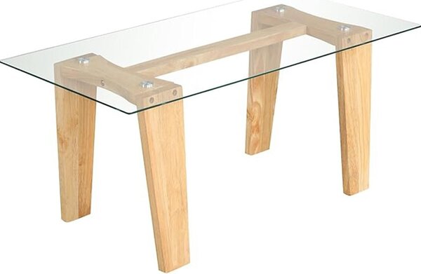 Tavolino rettangolare, tavolino con piano in vetro temperato trasparente e struttura in legno di gomma, tavolino da centro moderno, 100 x 50 x 44,8 cm, naturale