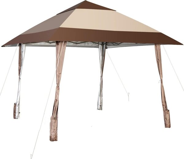 Gazebo pop-up 4x4 m, gazebo pieghevole portatile con 8 picchetti, 4 corde, 1 borsa per il trasporto e 4 tasche laterali, gazebo per feste regolabile in altezza con protezione UV e fori di ventilazione, marrone